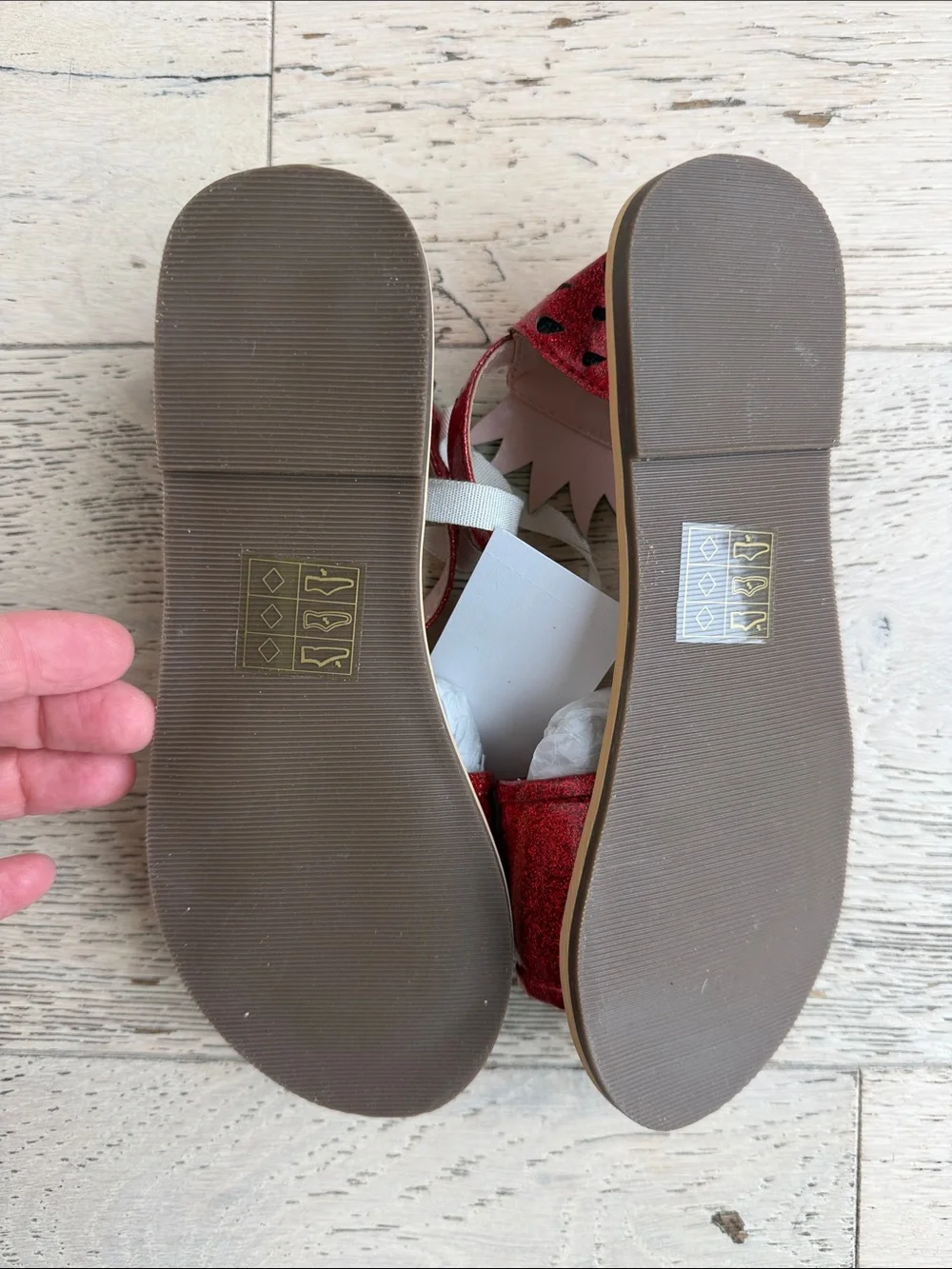 Crewcuts Red Glitter Strawberry Strap Sandals with Green Accent